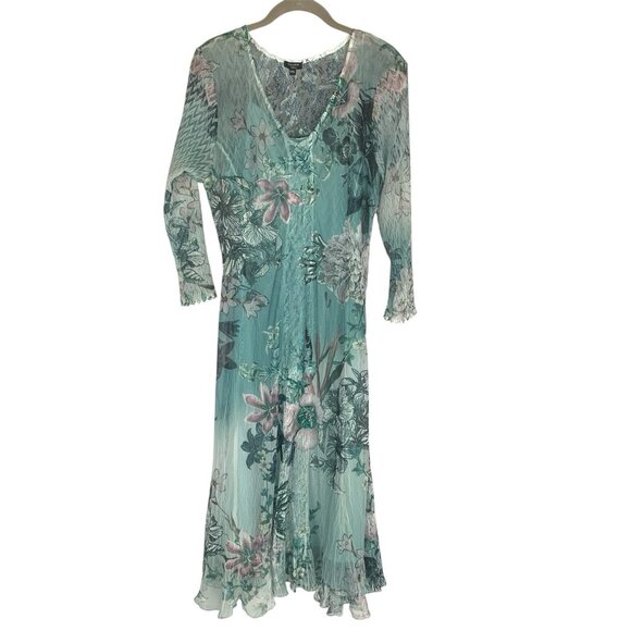 Komarov Whimsical Floral Midi Dress XL PETITE Fairy Ethereal Lace Sheer Romantic - Picture 1 of 16